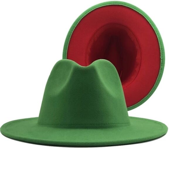 Accessories - Lemon Green with Red Base Fedora Hat